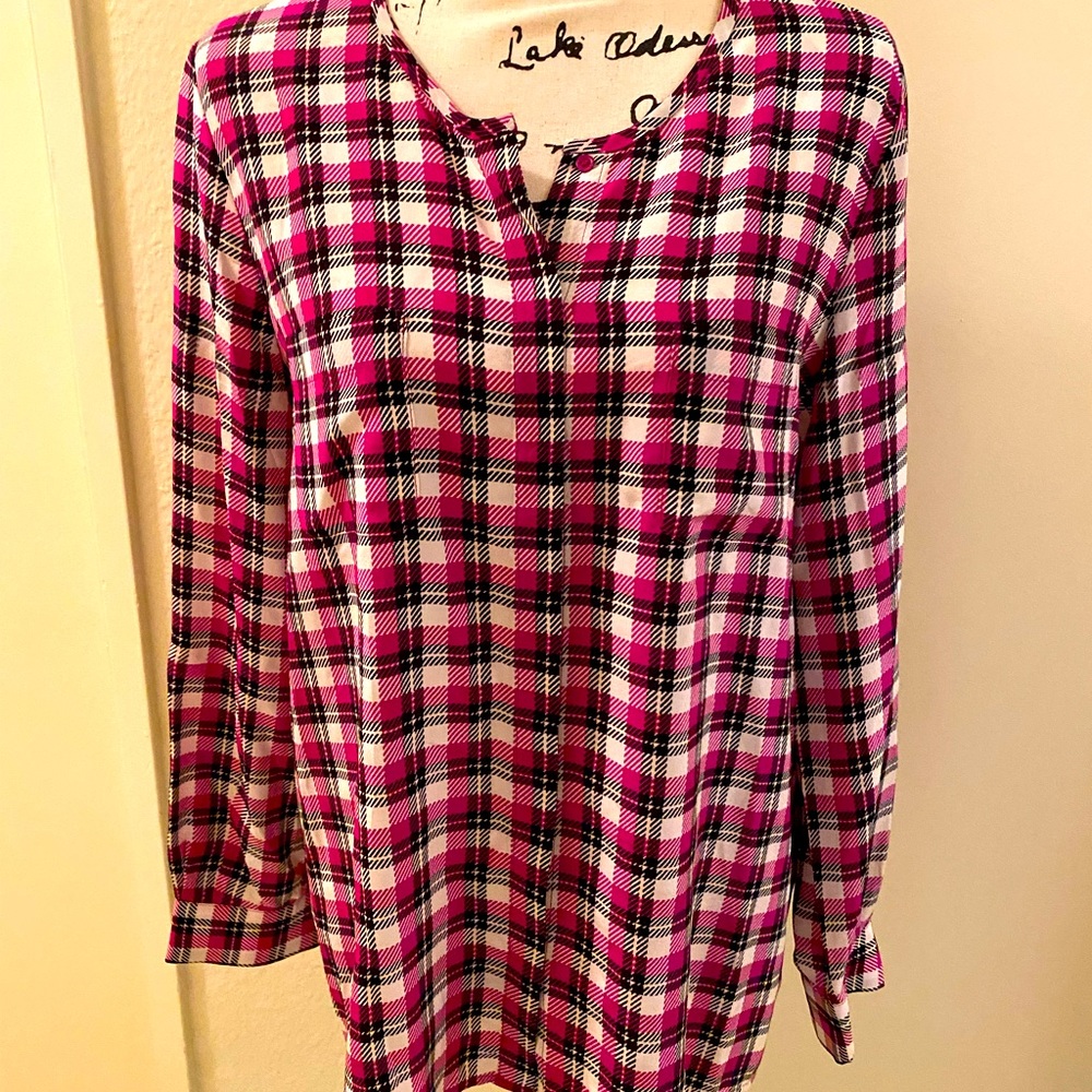 Plaid Print 100% Silk Blouse by Joie! 💜🖤♥️